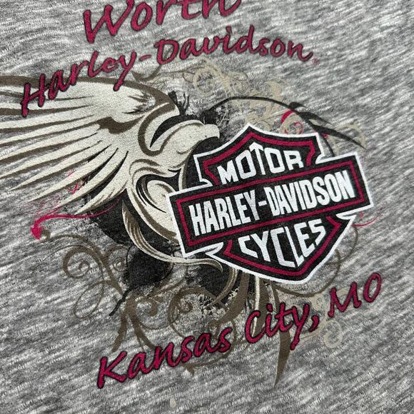 Harley Davidson Babydoll V Neck Fitted Tee in Gray Heather - Picture 6 of 6